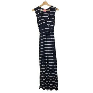 Boutique New Recruit Maternity Navy Blue & White Stripe Maxi Dress S